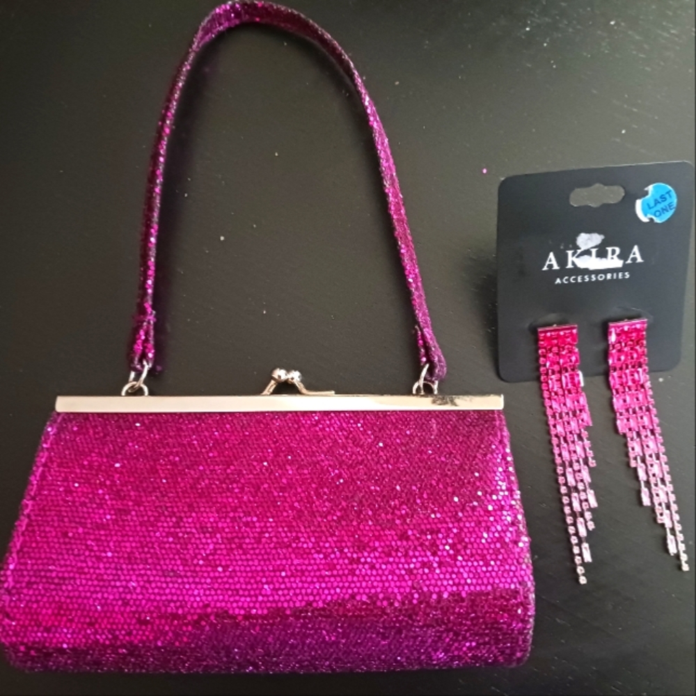 Pink/Fuchia Mini Bag & Earring Bundle